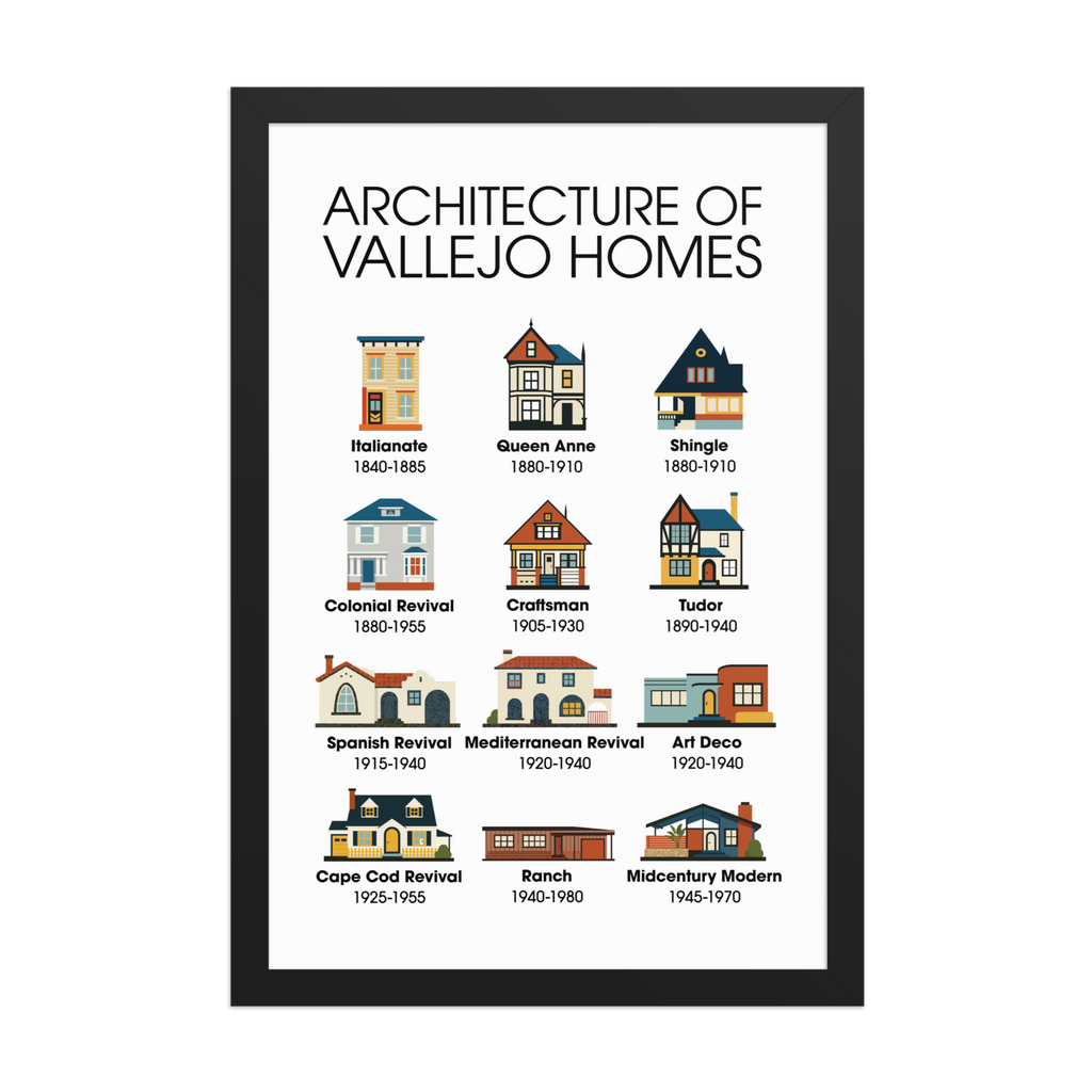 Architecture of Vallejo Homes - 12"x18" Framed Poster Print