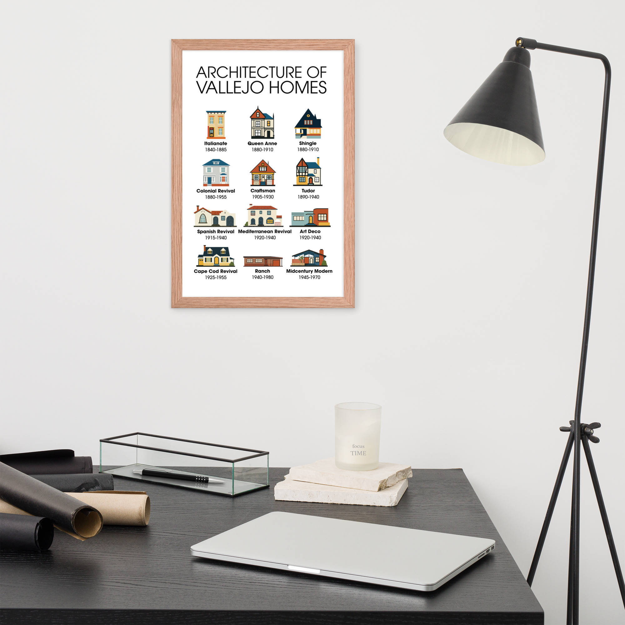 Architecture of Vallejo Homes - 12"x18" Framed Poster Print